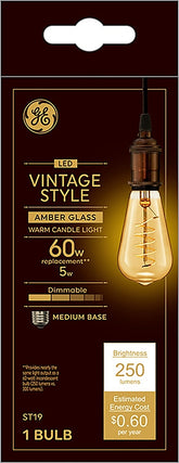 GE 36507 LED Bulb, Decorative, ST19 Lamp, 60 W Equivalent, Dimmable, Amber